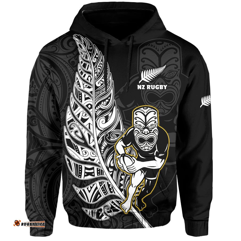 new zealand silver fern rugby hoodie all black maori version black