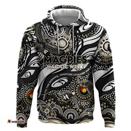 custom naidoc week 2024 magpies hoodie aboriginal animals keep the fire burning