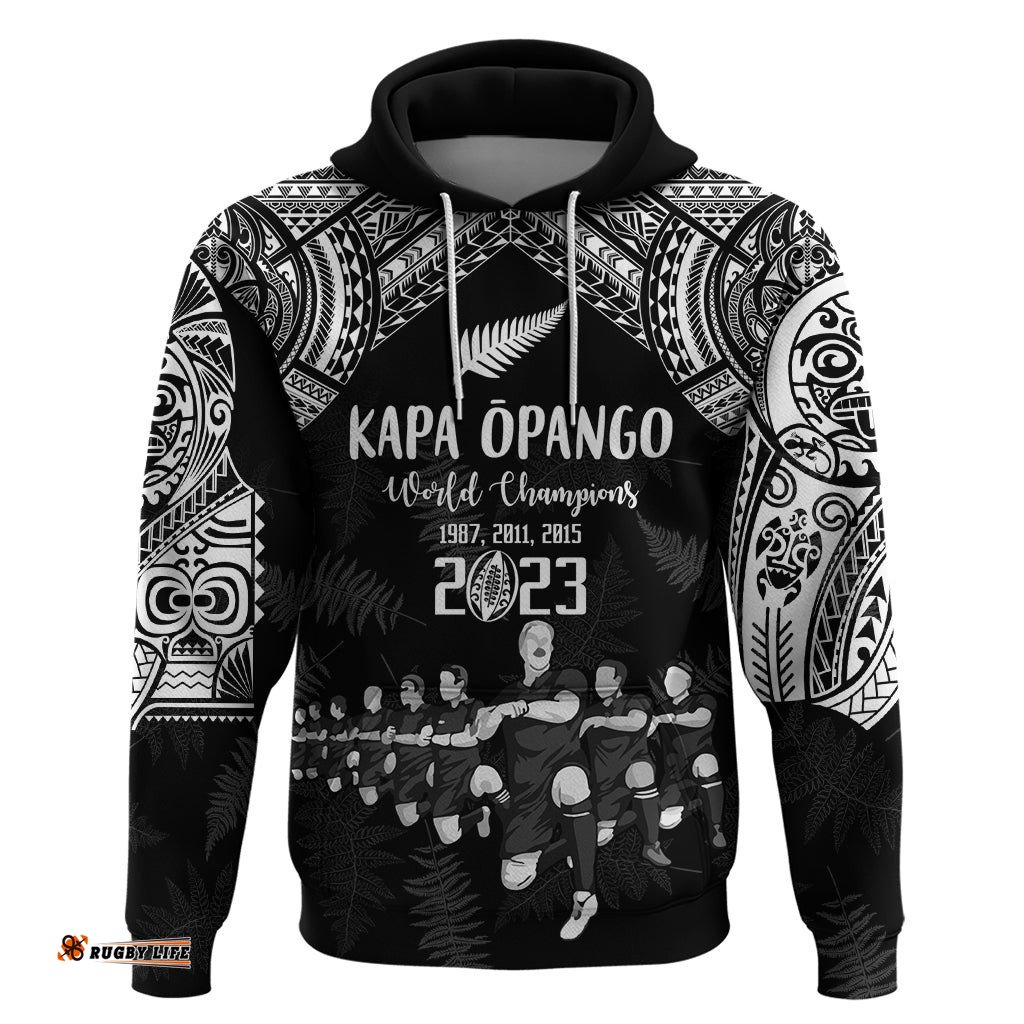 custom nz rugby hoodie kapa opango maori haka with years of the all black champions
