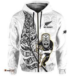 custom text and number new zealand silver fern rugby hoodie all black maori version white