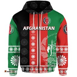 custom text and number afghanistan mens cricket team afghan traditional pattern zip up and pullover hoodie