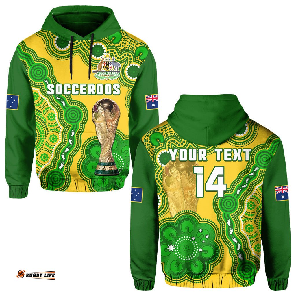 custom text and number australia soccer hoodie socceroos aboriginal wc
