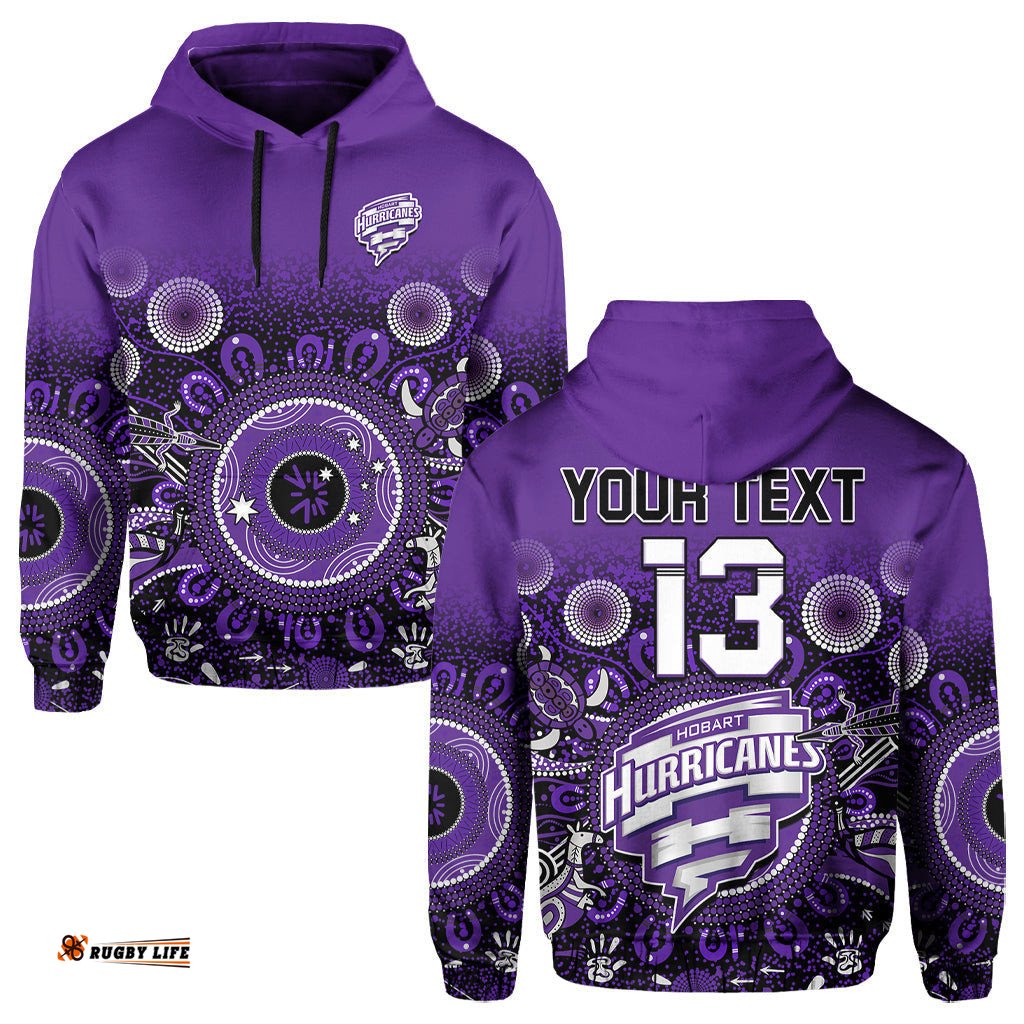 custom text and number hobart hurricanes hoodie cricket aboriginal