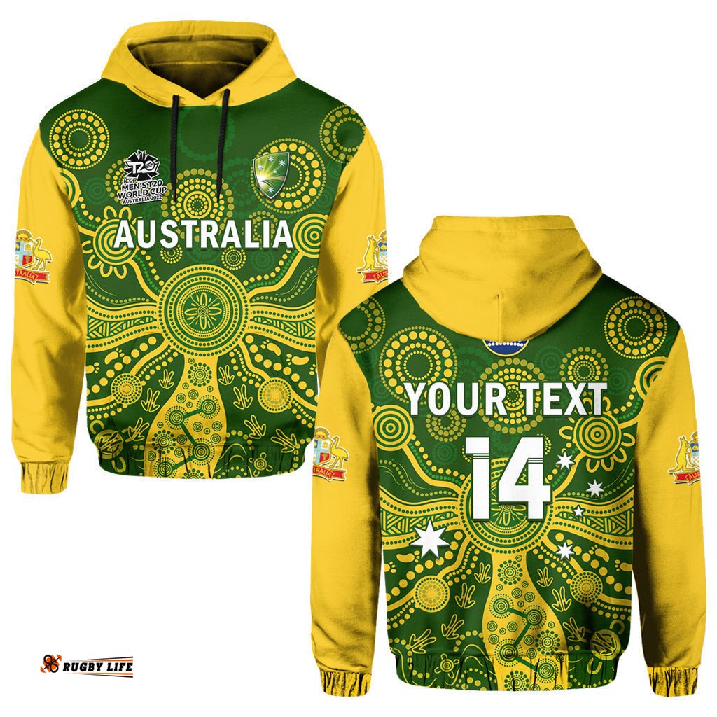 custom text and number australia cricket hoodie aussie mens t20 world cup ver02