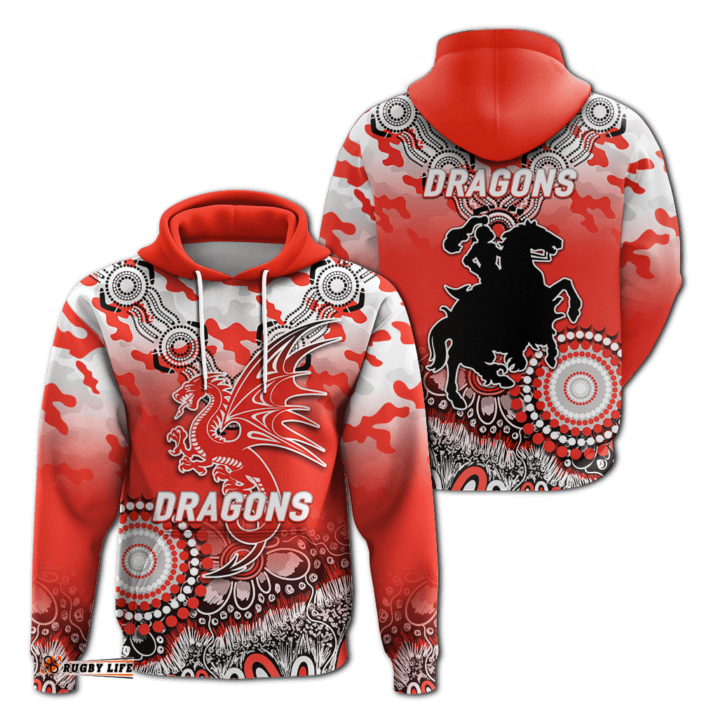 dragons rugby anzac day camouflage indigenous art hoodie