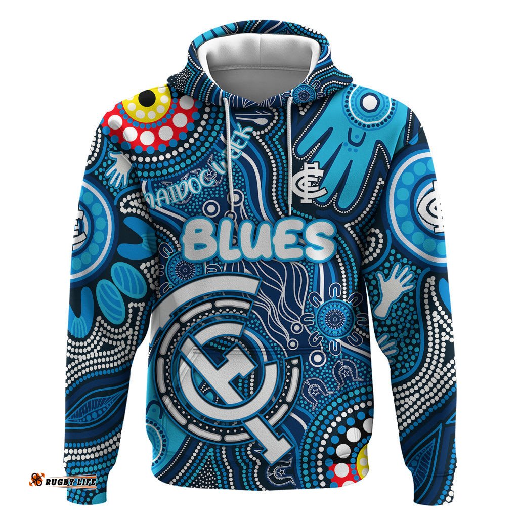 personalised naidoc week 2024 carlton blues hoodie australian aboriginal hand painting
