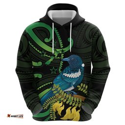 new zealand tui bird hoodie aotearoa maori with kowhai flowers