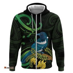 new zealand tui bird hoodie aotearoa maori with kowhai flowers