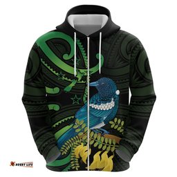 new zealand tui bird hoodie aotearoa maori with kowhai flowers