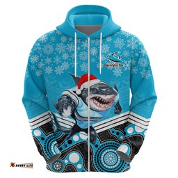 custom sharks rugby christmas hoodie merry xmas mix aboriginal art