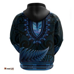 blue african dashiki with aotearoa maori hoodie paua shell mix silver fern