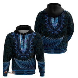 blue african dashiki with aotearoa maori hoodie paua shell mix silver fern