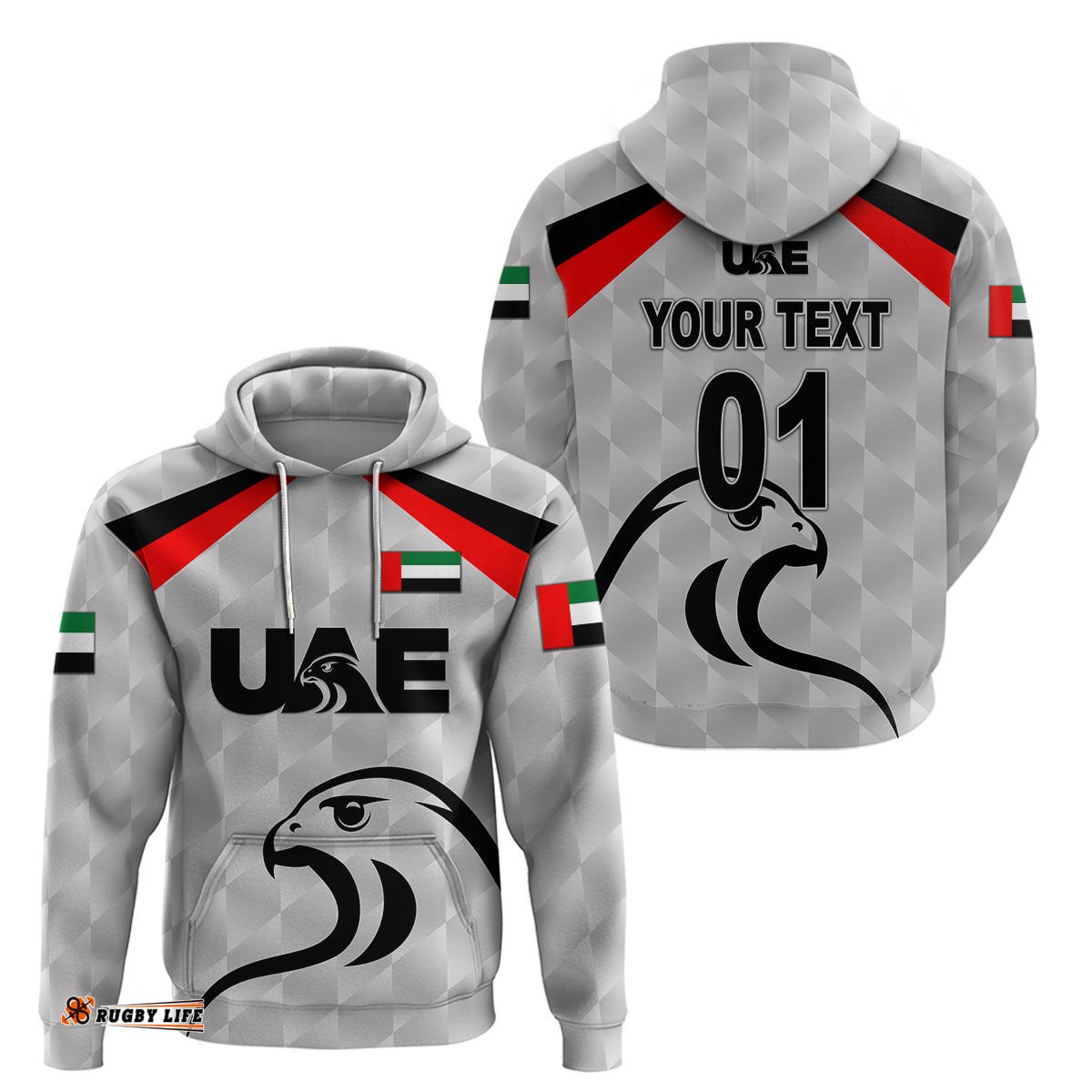 custom personalised united arab emirates uae cricket hoodie falcon special grey