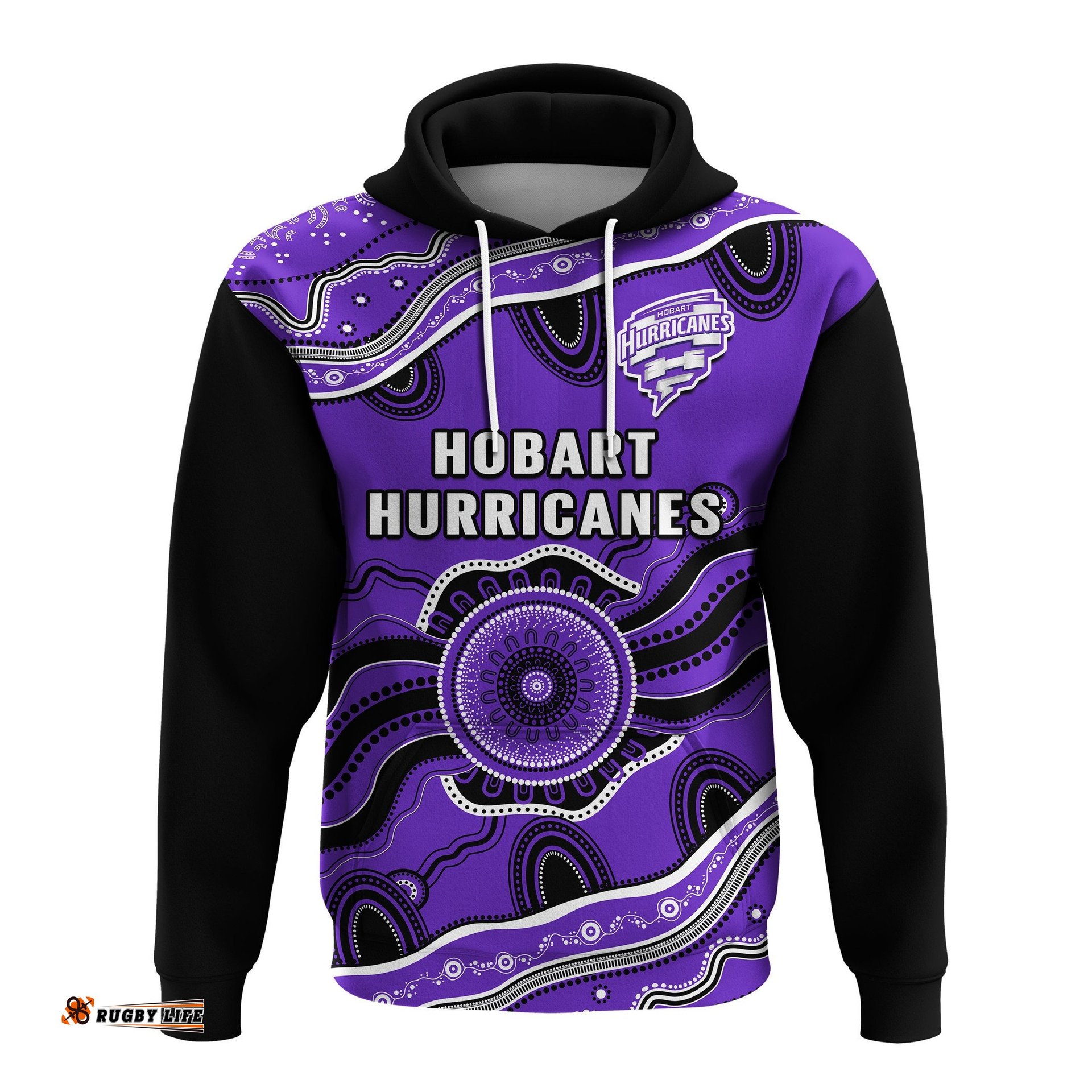 custom text and number hurricanes cricket hoodie hobart aboriginal painting