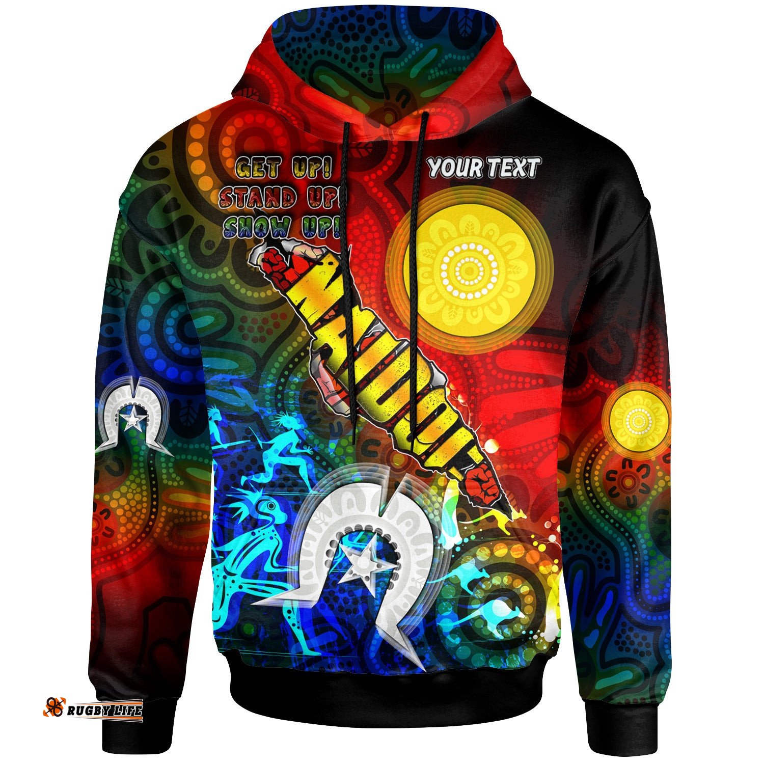 australia naidoc week hoodie custom naidoc week aboriginal inspired dot art painting with hunting "get up stand up show up" hoodie