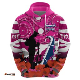 cowboys rugby anzac hoodie poppy mix aboriginal magenta version