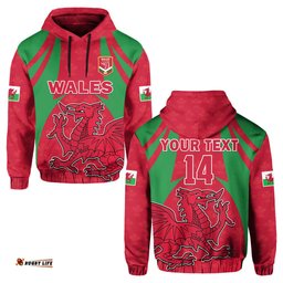 custom text and number wales rugby hoodie the dragons national team come on cymru