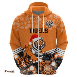 custom tigers rugby christmas hoodie merry xmas mix aboriginal art