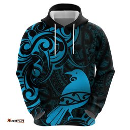 new zealand tui bird hoodie aotearoa maori pattern blue