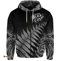 new zealand kiwis cricket team zip up and pullover hoodie black caps silver fern mixed maori pattern version black