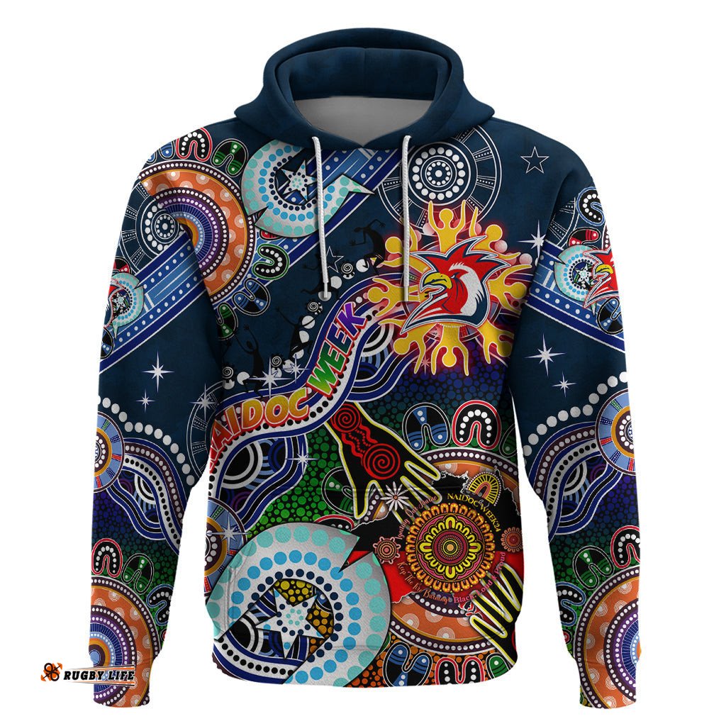 personalised roosters naidoc week 2024 hoodie australia aboriginal dot painting
