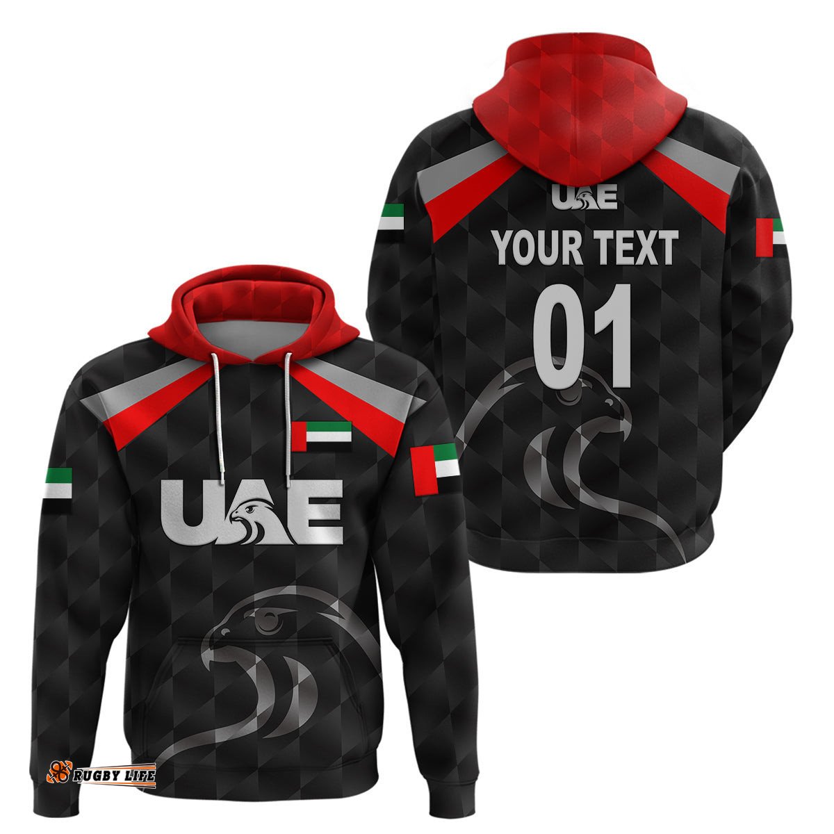 custom personalised united arab emirates uae cricket hoodie falcon special black