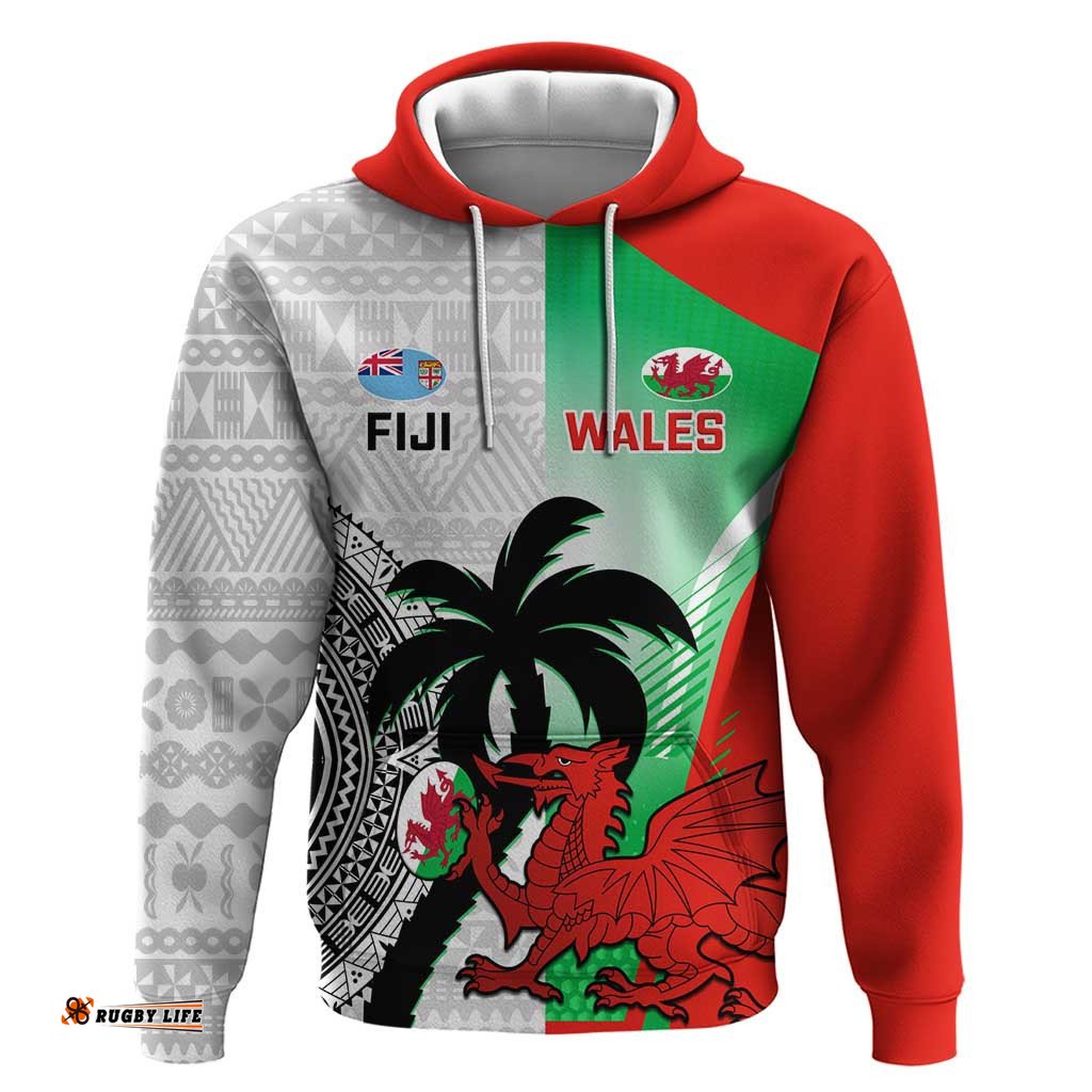 custom fiji and wales rugby hoodie fijian tapa welsh mascots dynamic version