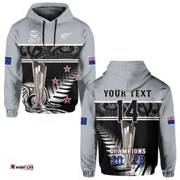 custom text and number new zealand cricket hoodie black caps champions mens t20 wc