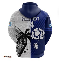 custom fiji and scotland rugby hoodie fijian tapa pattern with thistle
