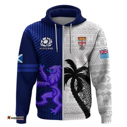 custom fiji and scotland rugby hoodie fijian tapa pattern with thistle