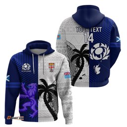 custom fiji and scotland rugby hoodie fijian tapa pattern with thistle