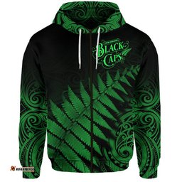 new zealand kiwis cricket team zip up and pullover hoodie black caps silver fern mixed maori pattern version green