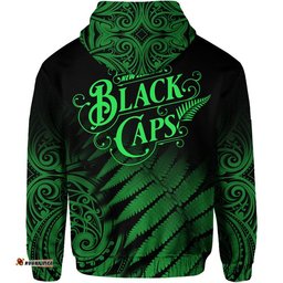 new zealand kiwis cricket team zip up and pullover hoodie black caps silver fern mixed maori pattern version green