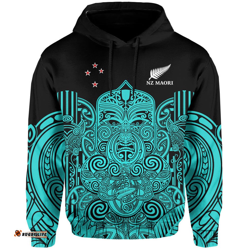 custom text and number new zealand tiki rugby hoodie nz maori koru pattern ver02
