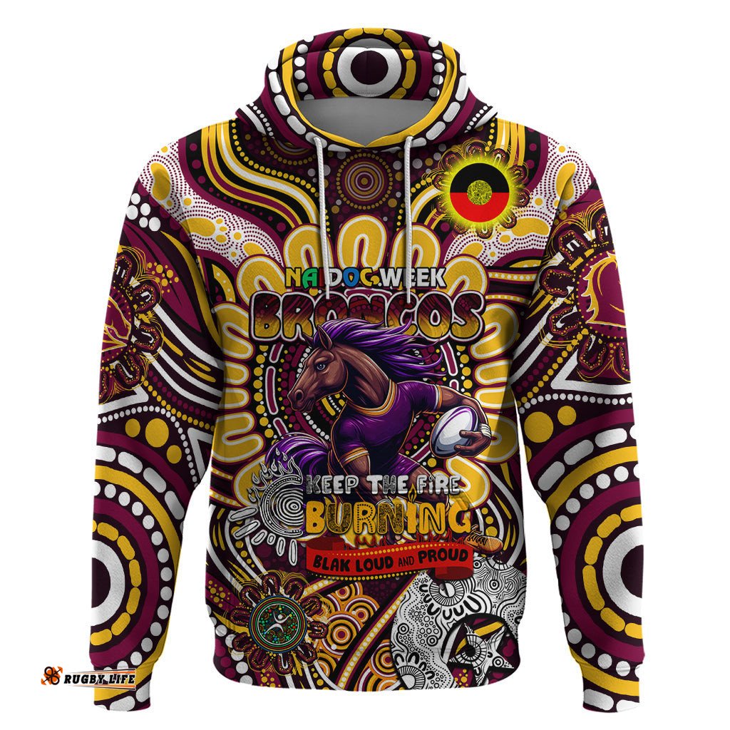 custom naidoc week 2024 broncos hoodie mascot rugby