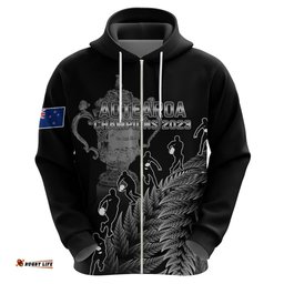 custom new zealand silver fern rugby hoodie all black go champions with trophy proud