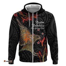 personalised new zealand kea hoodie nestor notabilis with harakeke maori pattern