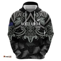 custom new zealand silver fern rugby hoodie all black since 1892 aotearoa moko maori