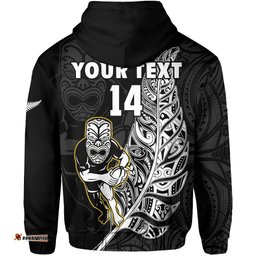 custom text and number new zealand silver fern rugby hoodie all black maori version black