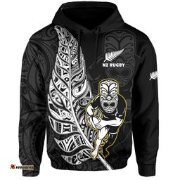 custom text and number new zealand silver fern rugby hoodie all black maori version black