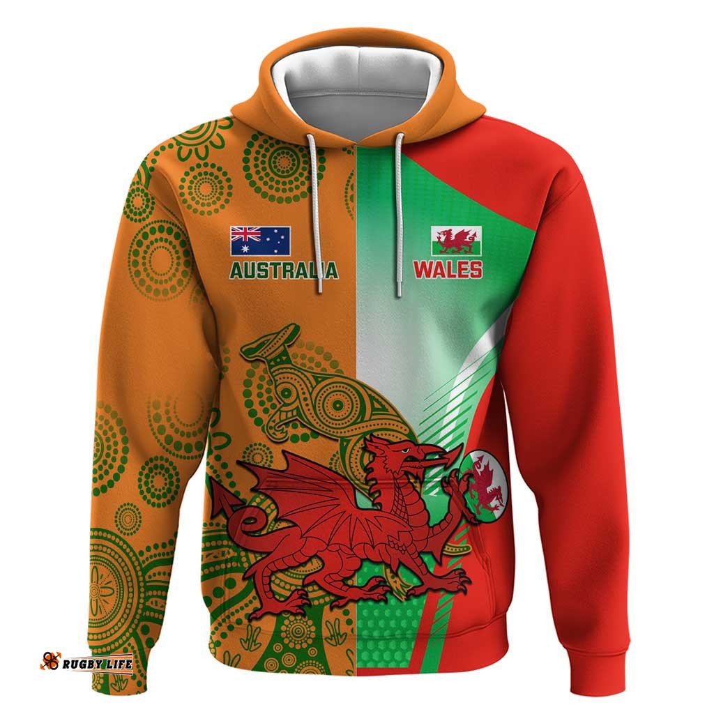 custom australia and wales rugby hoodie wallabies welsh mascots dynamic version