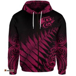 new zealand kiwis cricket team zip up and pullover hoodie black caps silver fern mixed maori pattern version pink