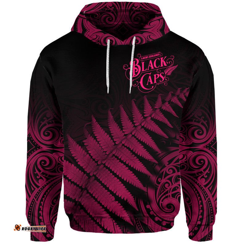 new zealand kiwis cricket team zip up and pullover hoodie black caps silver fern mixed maori pattern version pink