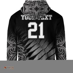 custom personalised new zealand kiwis cricket team zip up and pullover hoodie black caps silver fern mixed maori pattern version black