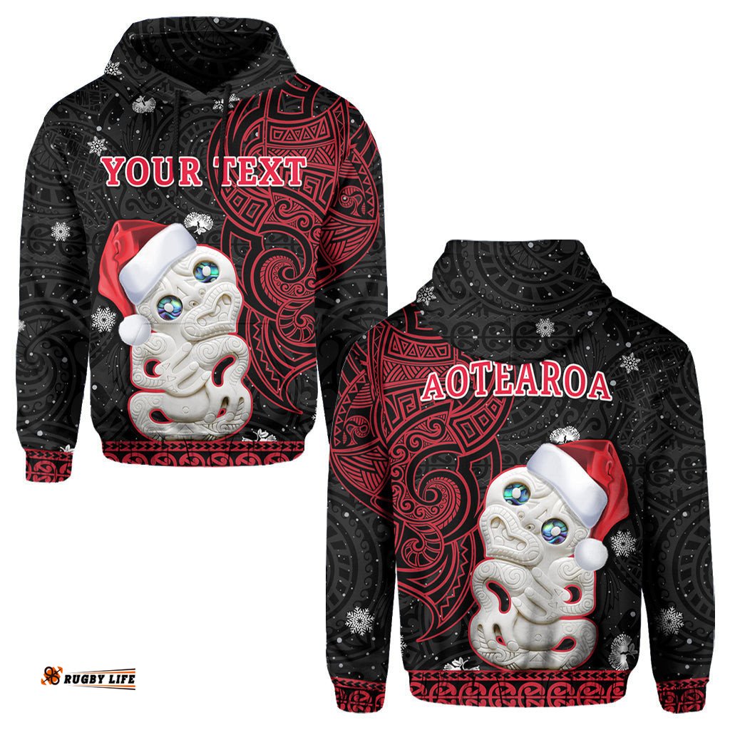 custom personalised new zealand christmas hoodie hei tiki red pohutukawa meri kirihimete