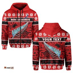 custom personalised new zealand christmas hoodie paua shell silver fern meri kirihimete