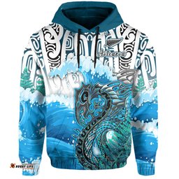 custom personalised manaia maori hoodie fern aotearoa blue waves