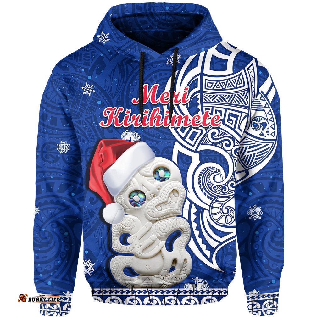 new zealand christmas hoodie hei tiki blue pohutukawa meri kirihimete