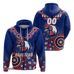 custom personalised roosters rugby aboriginal art hoodie