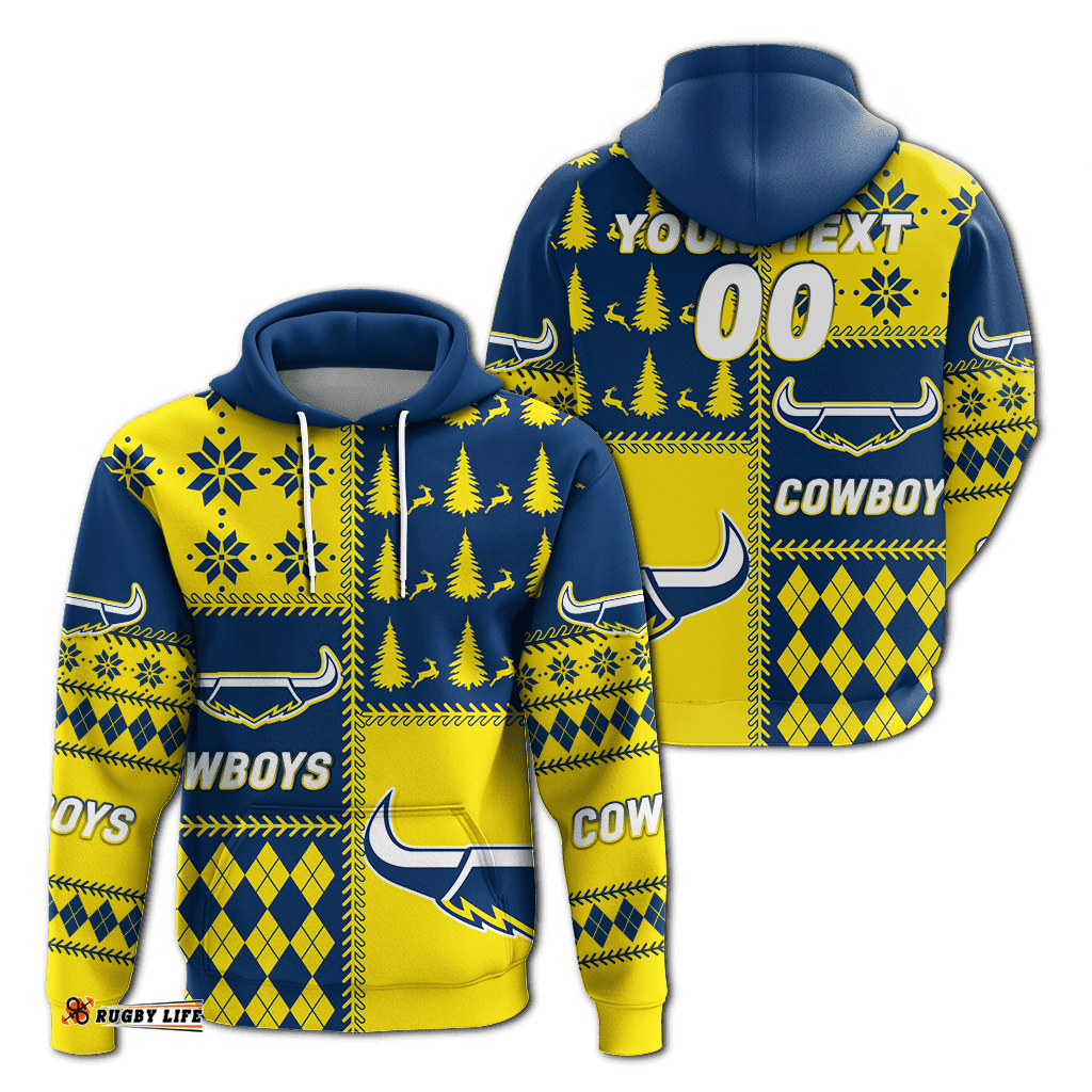 custom personalised cowboys rugby christmas style hoodie